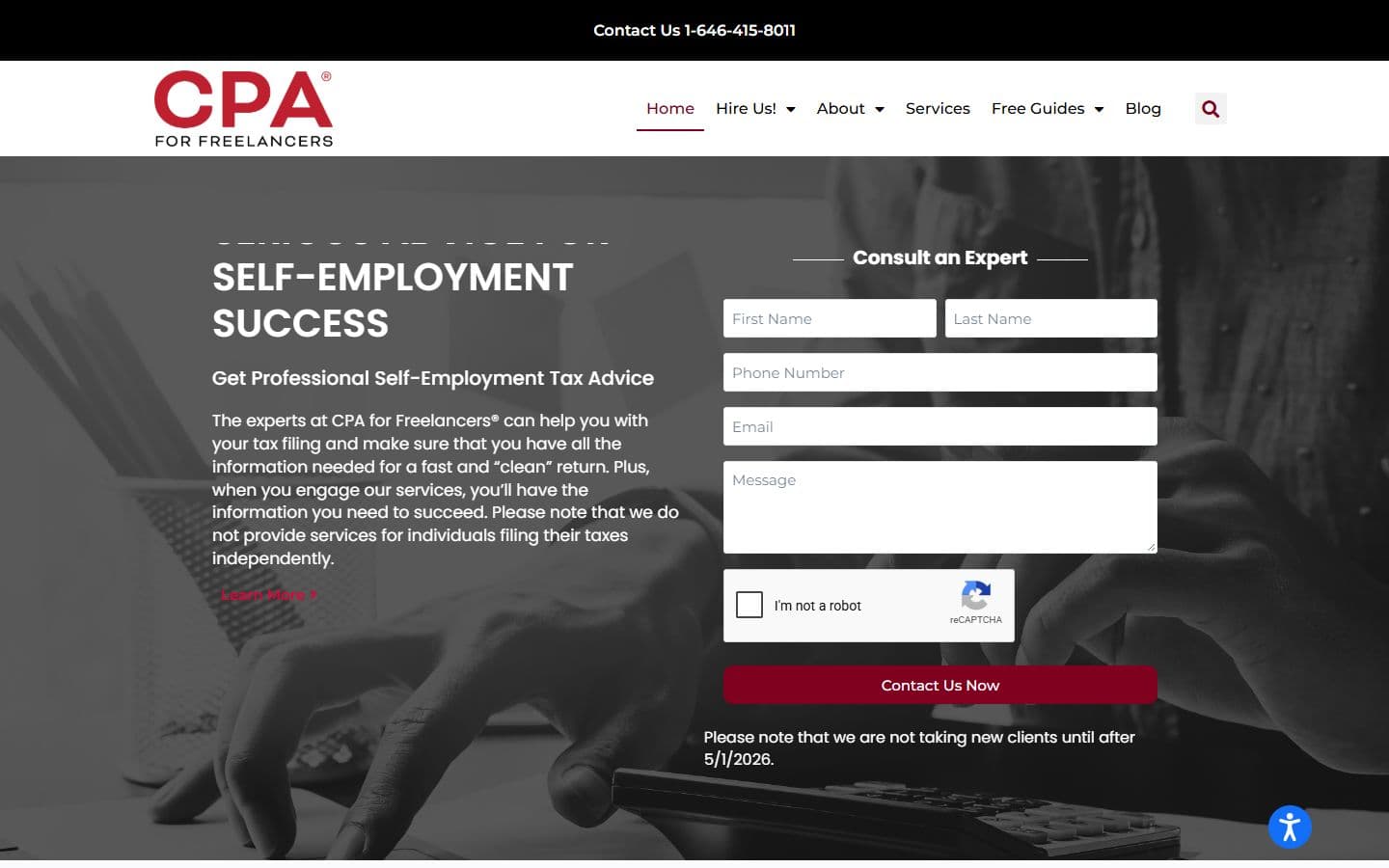 CPA for Freelancers homepage preview