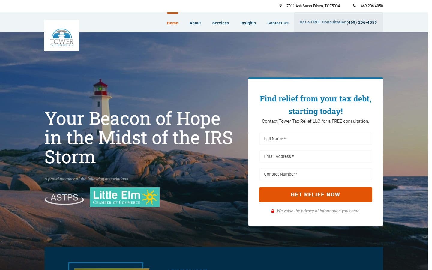 Tower Tax Relief homepage preview