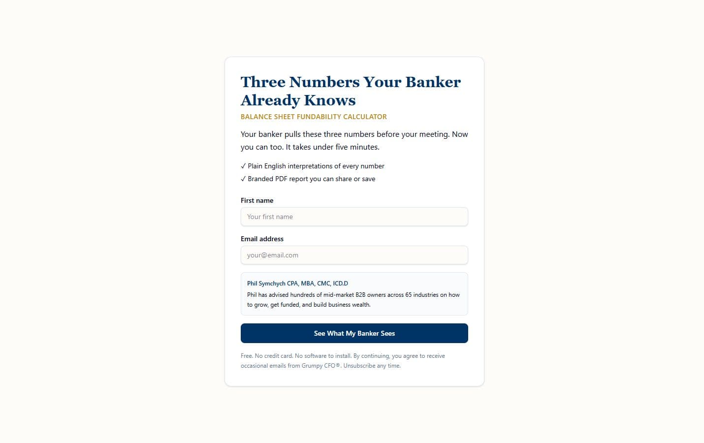 Grumpy CFO — Fundability Calculator homepage preview