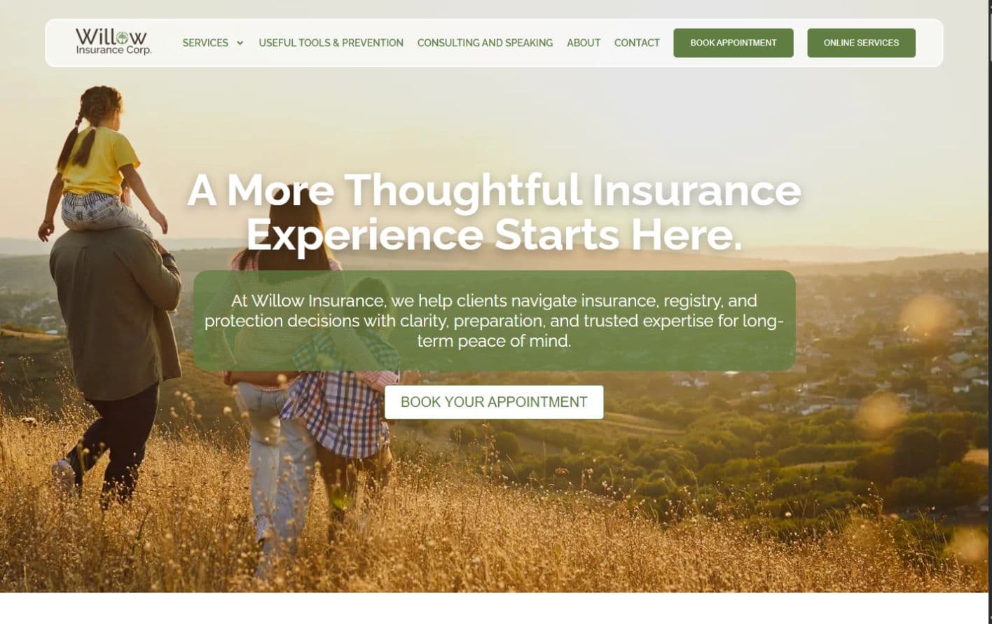 Willow Insurance homepage preview